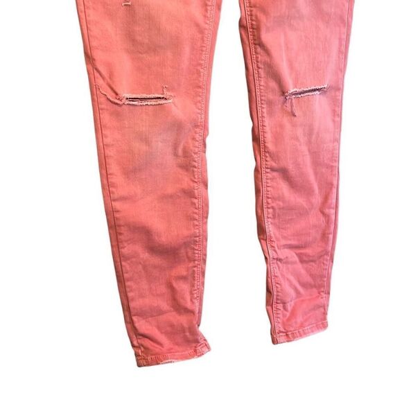 Coral Pink Distressed Denim Jeans Ripped Knee Skinny‎ Casual Everyday size 10 - Picture 3 of 7